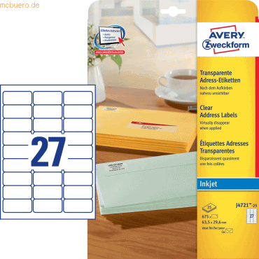 Avery Zweckform Adressetiketten 63,5x29,6mm VE=675 Stück transparent Avery Zweckform Adressetiketten 63,5x29,6mm VE=675 Stück transparent von Avery Zweckform