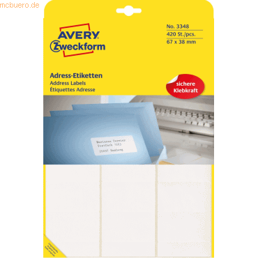 Avery Zweckform Adressetiketten 67x38mm VE=420 Stück Avery Zweckform Adressetiketten 67x38mm VE=420 Stück von Avery Zweckform