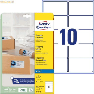 Avery Zweckform Adressetiketten 99,1x57,0mm VE=250 Stück Avery Zweckform Adressetiketten 99,1x57,0mm VE=250 Stück von Avery Zweckform