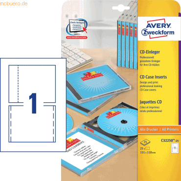 Avery Zweckform CD-Einleger 151x118mm 185g/qm VE=25 Stück weiß von Avery Zweckform