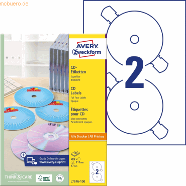 Avery Zweckform CD-Etiketten Inkjet/Laser/Kopier 117mm weiß SuperSize von Avery Zweckform