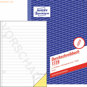 10 x Avery Zweckform Durchschreibbuch A5 vorgelocht 2x40 Blatt 10 x Avery Zweckform Durchschreibbuch A5 vorgelocht 2x40 Blatt von Avery Zweckform