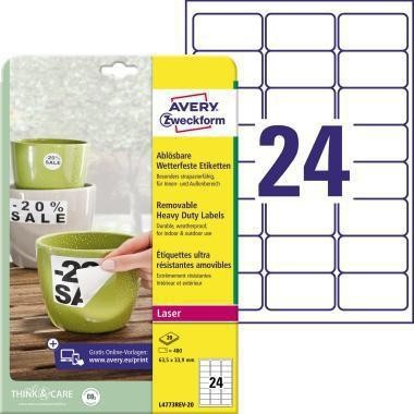 Avery Zweckform Etikett L4773REV-20 63,5x33,9mm ws 480 St./Pack. 129033001 von Avery Zweckform