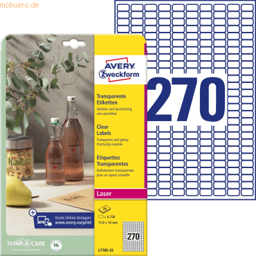 Avery Zweckform Etiketten 17,8x10 mm 25 Blatt/6750 Etiketten transpare Avery Zweckform Etiketten 17,8x10 mm 25 Blatt/6750 Etiketten transpare von Avery Zweckform
