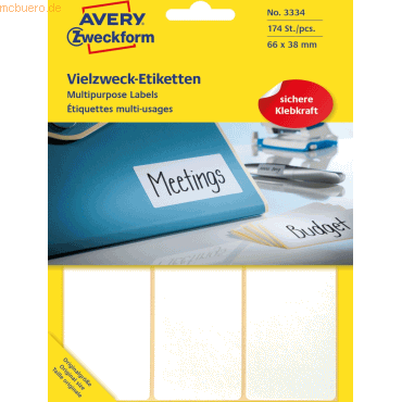 Avery Zweckform Etiketten 66x38mm VE=174 Stück weiß von Avery Zweckform