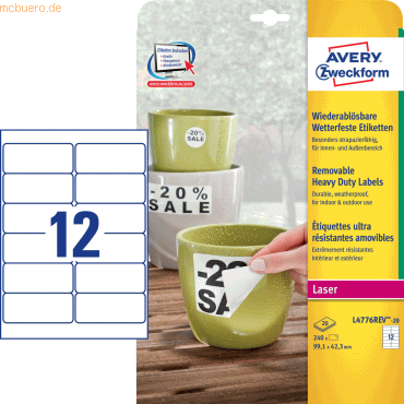 Avery Zweckform Etiketten 99,1x42,3mm wetterfest ablösbar Laser/Copy P Avery Zweckform Etiketten 99,1x42,3mm wetterfest ablösbar Laser/Copy P von Avery Zweckform