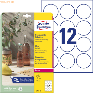Avery Zweckform Etiketten A4 60mm 25 Bogen/300 Etiketten transparent Avery Zweckform Etiketten A4 60mm 25 Bogen/300 Etiketten transparent von Avery Zweckform