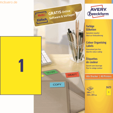 Avery Zweckform Etiketten Inkjet/Laser/Kopier 210x297mm VE=100 Stück g Avery Zweckform Etiketten Inkjet/Laser/Kopier 210x297mm VE=100 Stück g von Avery Zweckform