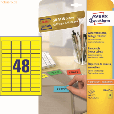 Avery Zweckform Etiketten Inkjet/Laser/Kopier 45,7x21,2mm VE=960 Stück von Avery Zweckform