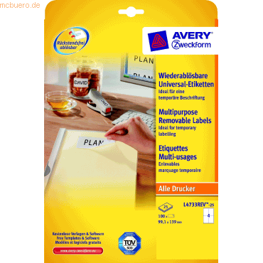 Avery Zweckform Etiketten Inkjet/Laser/Kopier 99,1x139mm weiß VE=120 S von Avery Zweckform