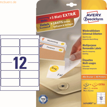 Avery Zweckform Etiketten Inkjet/Laser/Kopier 99,1x42,3mm weiß VE=360 Avery Zweckform Etiketten Inkjet/Laser/Kopier 99,1x42,3mm weiß VE=360 von Avery Zweckform