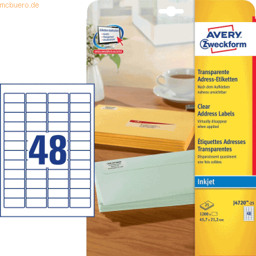 Avery Zweckform Etiketten Inkjet 45.7x21.2mm Polyester weiß VE=1200 St von Avery Zweckform