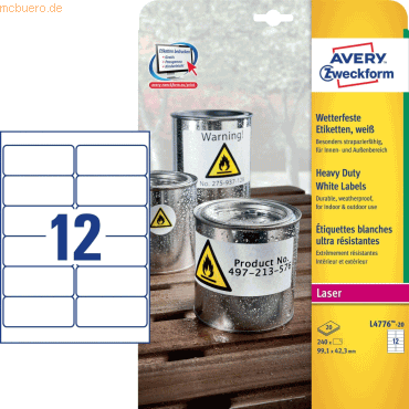 Avery Zweckform Etiketten Laser/Kopier wetterfest 99,1x42,3mm weiß VE= Avery Zweckform Etiketten Laser/Kopier wetterfest 99,1x42,3mm weiß VE= von Avery Zweckform