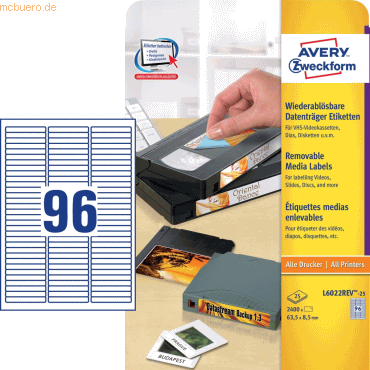 Avery Zweckform Etiketten Laser 63.5x8.5mm VE=2400 Stück weiß Avery Zweckform Etiketten Laser 63.5x8.5mm VE=2400 Stück weiß von Avery Zweckform