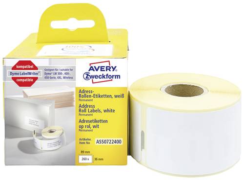 Avery-Zweckform Etiketten Rolle Kompatibel ersetzt DYMO, Seiko 99012, S0722400 89 x 36mm Papier Wei� von Avery-Zweckform