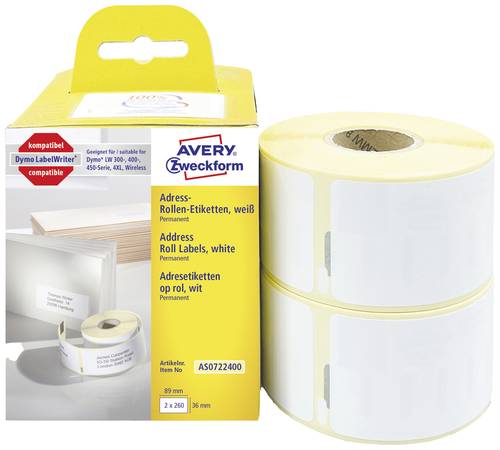 Avery-Zweckform Etiketten Rolle Kompatibel ersetzt DYMO, Seiko 99012, S0722400 89 x 36mm Papier Wei� von Avery-Zweckform