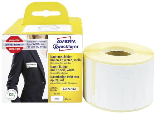 Avery-Zweckform Etiketten Rolle Kompatibel ersetzt DYMO 11356, S0722560 41 x 89mm Folie Weiß 200 St Avery-Zweckform Etiketten Rolle Kompatibel ersetzt DYMO 11356, S0722560 41 x 89mm Folie Weiß 200 St von Avery-Zweckform