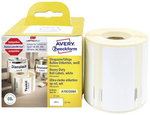 Avery-Zweckform Etiketten Rolle Kompatibel ersetzt DYMO 1933084 57 x 32mm Folie Weiß 400 St. Perman Avery-Zweckform Etiketten Rolle Kompatibel ersetzt DYMO 1933084 57 x 32mm Folie Weiß 400 St. Perman von Avery-Zweckform
