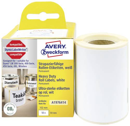 Avery-Zweckform Etiketten Rolle Kompatibel ersetzt DYMO 1976414 59 x 102mm Folie Weiß 50 St. Perman Avery-Zweckform Etiketten Rolle Kompatibel ersetzt DYMO 1976414 59 x 102mm Folie Weiß 50 St. Perman von Avery-Zweckform