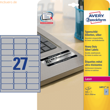 Avery Zweckform Etiketten Typenschild 63,5x29,6mm VE=540 Stück silber Avery Zweckform Etiketten Typenschild 63,5x29,6mm VE=540 Stück silber von Avery Zweckform