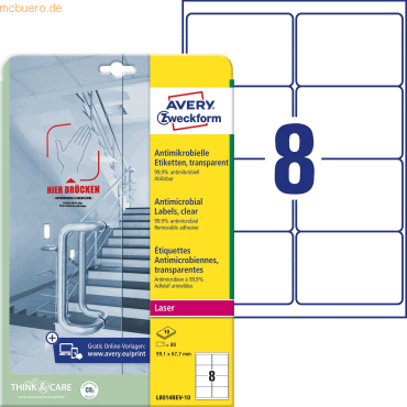 Avery Zweckform Etiketten antimikrobiell ablösbar A4 99,1x67,7mm 80 Et Avery Zweckform Etiketten antimikrobiell ablösbar A4 99,1x67,7mm 80 Et von Avery Zweckform