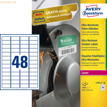 Avery Zweckform Etiketten ultraresistent 45,7 x 21,2mm weiß VE=1920 St von Avery Zweckform
