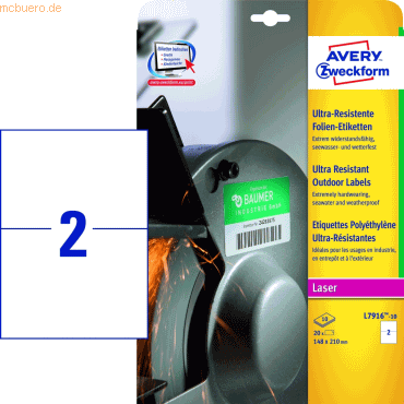 Avery Zweckform Folien-Etiketten ultra-resistent 210x148mm VE=10 Bogen Avery Zweckform Folien-Etiketten ultra-resistent 210x148mm VE=10 Bogen von Avery Zweckform