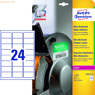 Avery Zweckform Folien-Etiketten ultra-resistent 63,5x33,9mm VE=10 Bog Avery Zweckform Folien-Etiketten ultra-resistent 63,5x33,9mm VE=10 Bog von Avery Zweckform