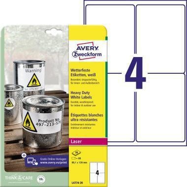 Avery Zweckform Folienetikett L4774-20 99,1x139mm 80 St./Pack. 129130000 Avery Zweckform Folienetikett L4774-20 99,1x139mm 80 St./Pack. 129130000 von Avery Zweckform