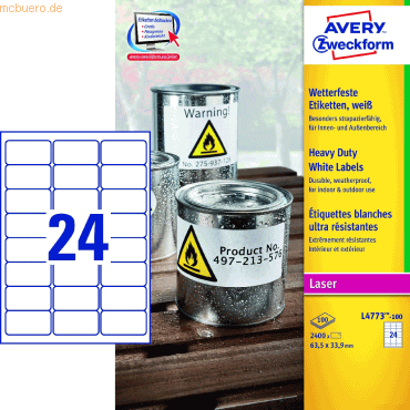 Avery Zweckform Folienetiketten wetterfest 63,5x33,9mm VE=100 Bogen/2. Avery Zweckform Folienetiketten wetterfest 63,5x33,9mm VE=100 Bogen/2. von Avery Zweckform
