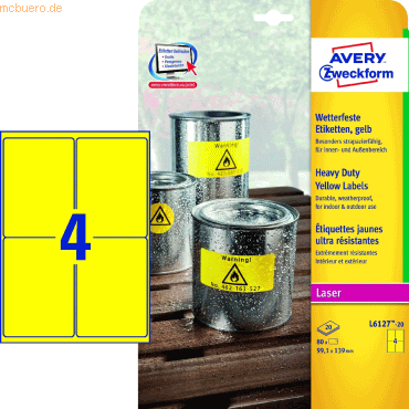 Avery Zweckform Folienetiketten wetterfest 99,1x139mm VE=20 Bogen/80 E Avery Zweckform Folienetiketten wetterfest 99,1x139mm VE=20 Bogen/80 E von Avery Zweckform