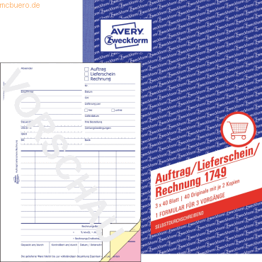 10 x Avery Zweckform Formularbuch Auftrag/Lieferschein/Rechnung A5 sel 10 x Avery Zweckform Formularbuch Auftrag/Lieferschein/Rechnung A5 sel von Avery Zweckform