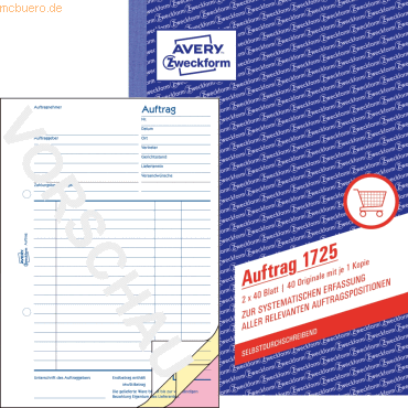 Avery Zweckform Formularbuch Auftrag A5 2x40 Blatt selbstdurchschreibe von Avery Zweckform