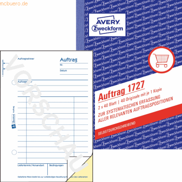 Avery Zweckform Formularbuch Auftrag A6 selbstdurchschreibend 2x40 Bla von Avery Zweckform
