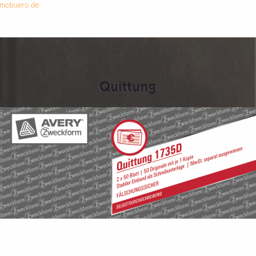 Avery Zweckform Formularbuch Quittung A6 quer VE=2x50 Blatt von Avery Zweckform
