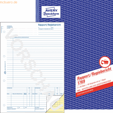 Avery Zweckform Formularbuch Rapport/Regiebericht A4 selbstdurchschrei Avery Zweckform Formularbuch Rapport/Regiebericht A4 selbstdurchschrei von Avery Zweckform