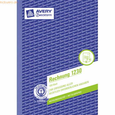 10 x Avery Zweckform Formularbuch Rechnung A5 vorgelocht 100 Blatt 10 x Avery Zweckform Formularbuch Rechnung A5 vorgelocht 100 Blatt von Avery Zweckform
