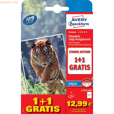 Avery Zweckform Fotopapier Premium Inkjet 10x15cm 80 Blatt weiß hochgl von Avery Zweckform