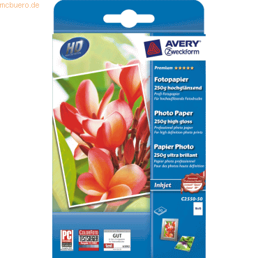 Avery Zweckform Inkjet-Fotopapier Premium A6 einseitig beschichtet hoc von Avery Zweckform