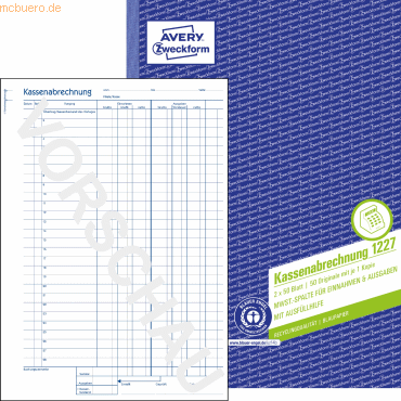 Avery Zweckform Kassenabrechnung A4 RC Blaupapier 2x50 Blatt von Avery Zweckform