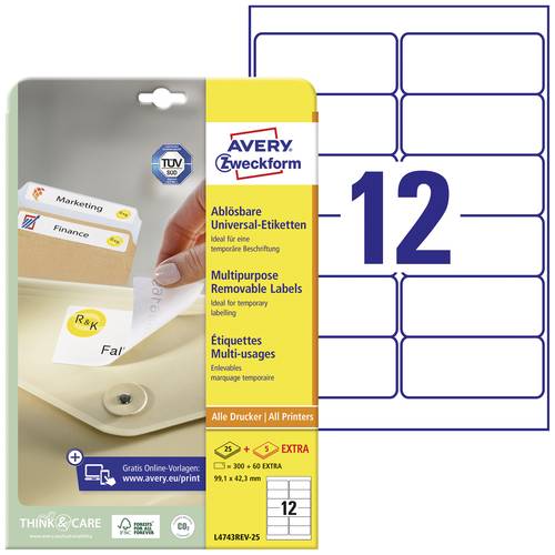 Avery-Zweckform L4743REV-25 Universal-Etiketten 99.1 x 42.3mm Papier Weiß 360 St. Wiederablösbar T von Avery-Zweckform