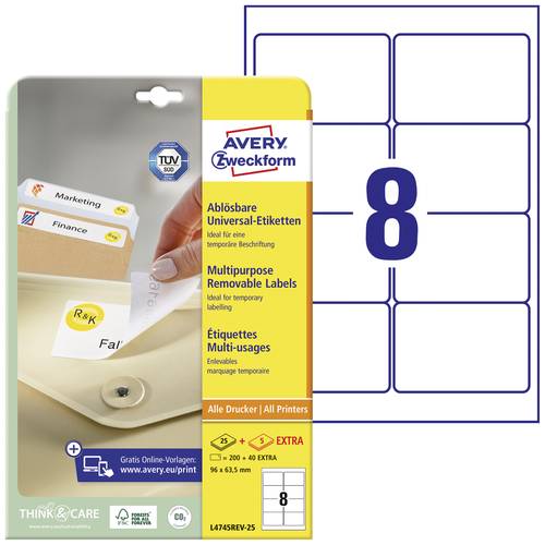 Avery-Zweckform L4745REV-25 Universal-Etiketten 96 x 63.5mm Papier Weiß 240 St. Wiederablösbar Tin von Avery-Zweckform