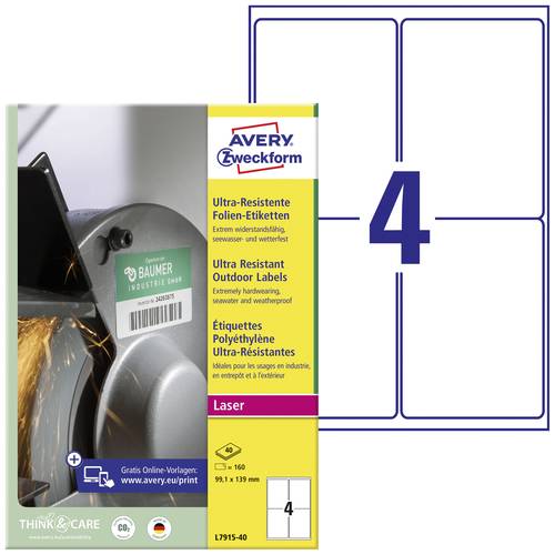 Avery-Zweckform L7915-40 Universal-Etiketten 99.1 x 139mm Polyethylenfolie Weiß 160 St. Permanent h von Avery-Zweckform