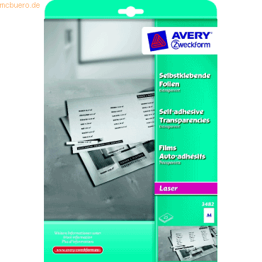 Avery Zweckform Laser/Kopier-Folie A4 selbstklebend transparent 0,14 m von Avery Zweckform