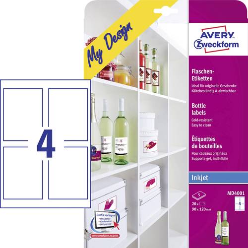 Avery-Zweckform MD4001 Flaschenetiketten 90 x 120mm Papier Weiß 20 St. Permanent haftend Tintenstra von Avery-Zweckform