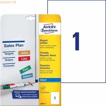 Avery Zweckform Magnetschilder Inkjet 210x297mm VE=5 Stück Avery Zweckform Magnetschilder Inkjet 210x297mm VE=5 Stück von Avery Zweckform