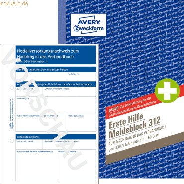 Avery Zweckform Meldeblock Erste Hilfe A5 50 Blatt Avery Zweckform Meldeblock Erste Hilfe A5 50 Blatt von Avery Zweckform