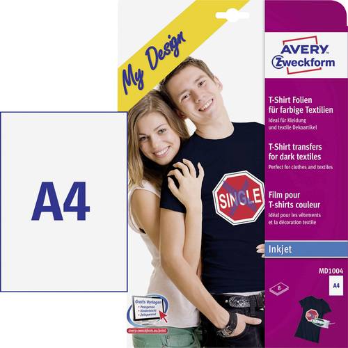 Avery-Zweckform My Design T-Shirt MD1004 Tintenstrahl Textilfolie DIN A4 für farbige Textilien, Opt von Avery-Zweckform