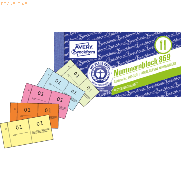 50 x Avery Zweckform Nummernblocks 105x53mm 1-1000 5 farbig sortiert 50 x Avery Zweckform Nummernblocks 105x53mm 1-1000 5 farbig sortiert von Avery Zweckform