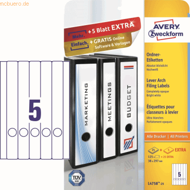 Avery Zweckform Ordnerrückenschilder 38x297mm selbstklebend VE=150 Stü Avery Zweckform Ordnerrückenschilder 38x297mm selbstklebend VE=150 Stü von Avery Zweckform